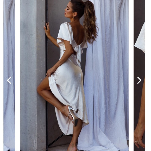 TIED BACK ASYMMETRICAL MIDI-DRESS CHAMPAGNE - Picture 2 of 5